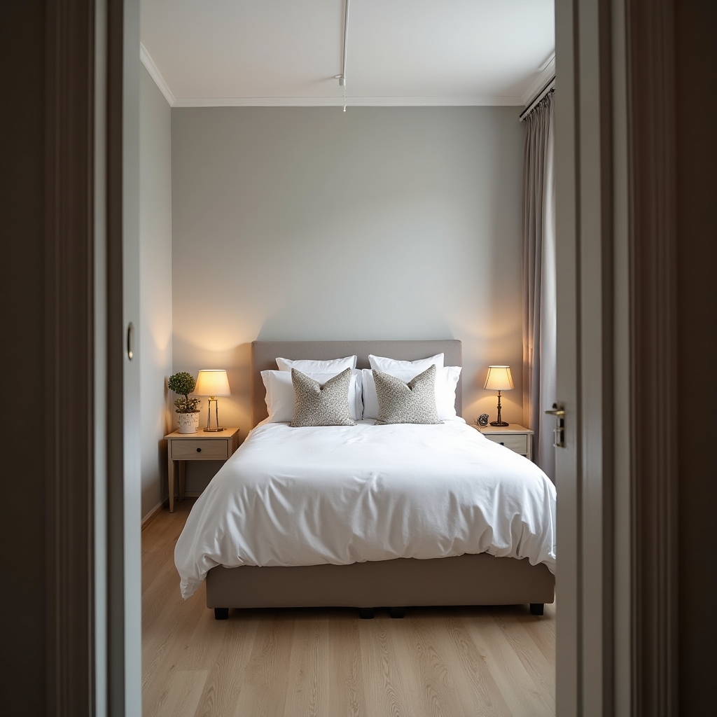 Dormitor aranjat cu home staging folosind obiecte existente