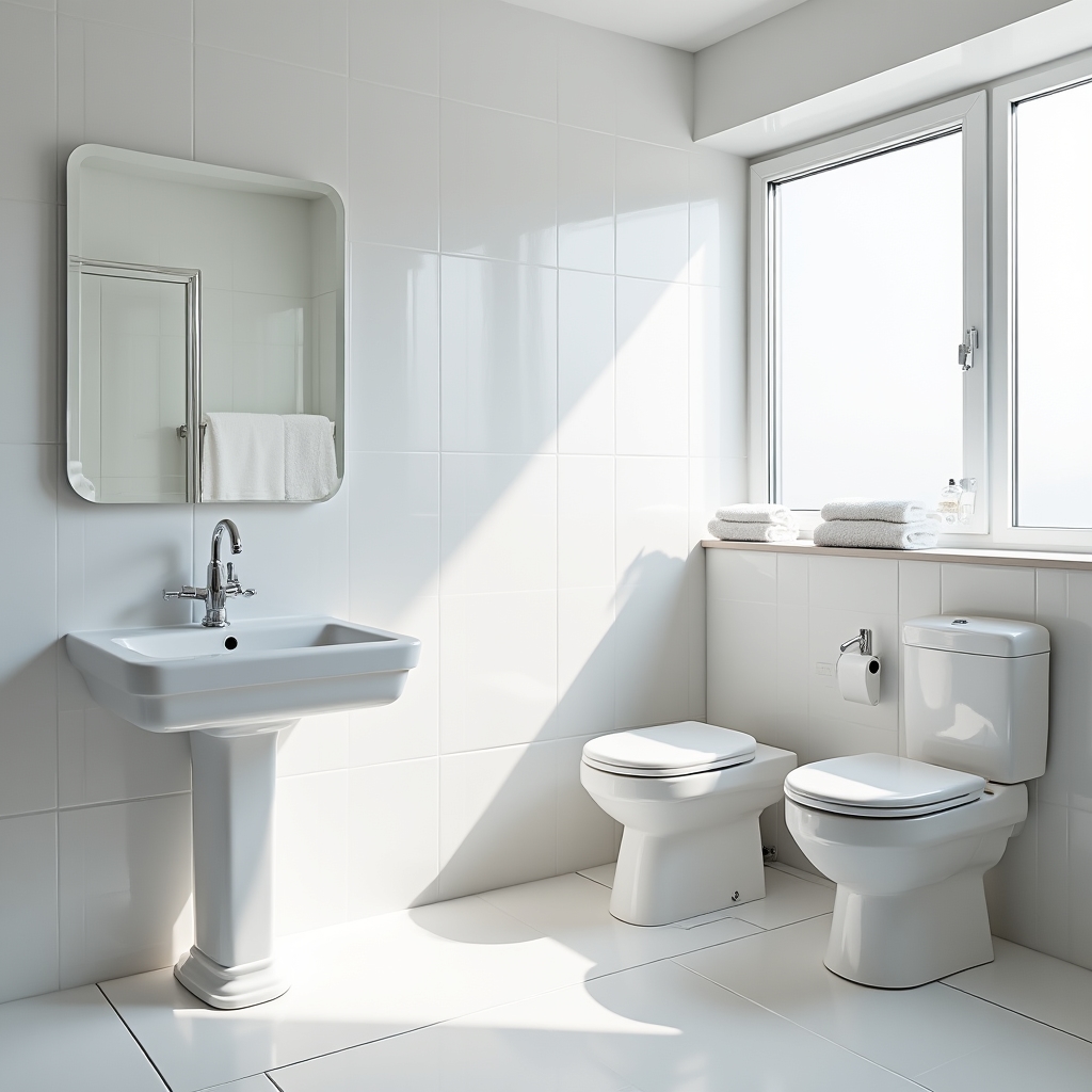 Baie curățată și pregătită profesional pentru fotografiere imobiliară